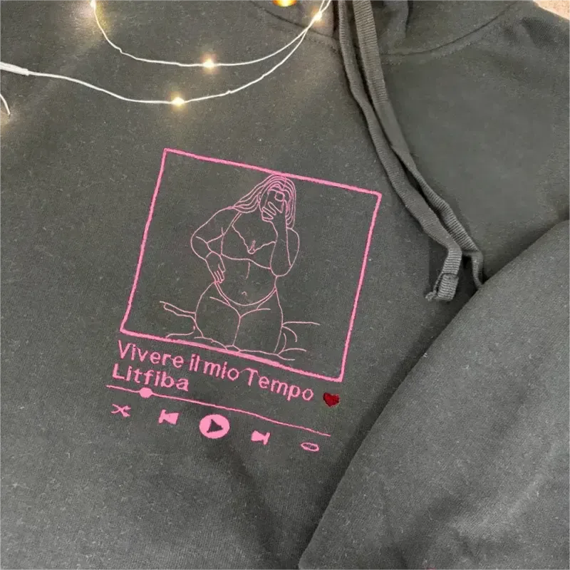 Custom Embroidered Portrait Music Player Sweatshirt-Personalized Sexy Portrait Gift for Him