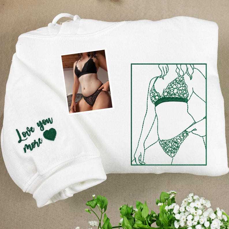 Personalized Hot Spicy Photo Portrait Line Art Embroidery Sweatshirt