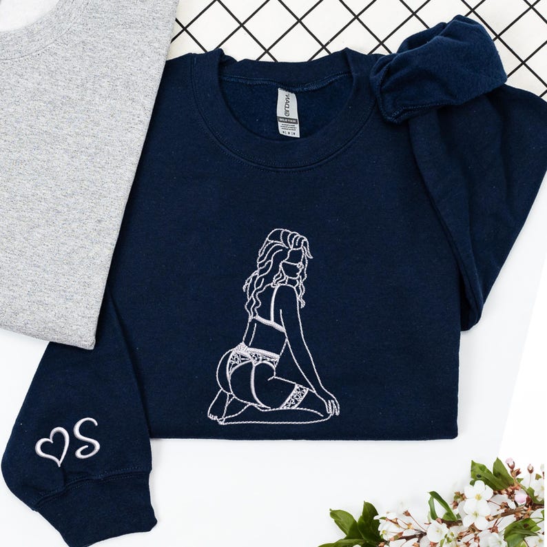 Personalized Hot Spicy Photo Portrait Line Art Embroidery Sweatshirt