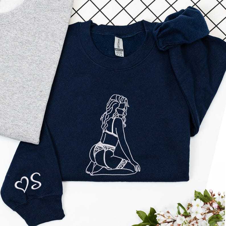 Personalized Hot Spicy Photo Portrait Line Art Embroidery Sweatshirt