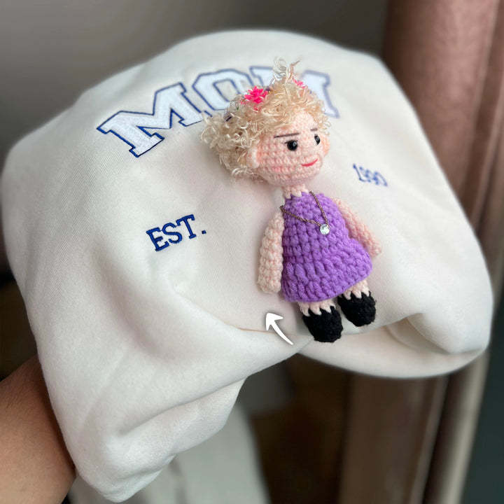 Custom Crochet Doll On Premium Embroidered Swearshirt