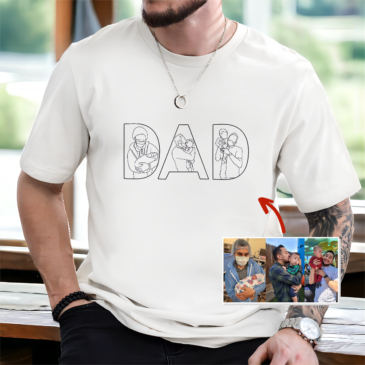 Custom Photo Portrait Outline Embroidery Sweatshirt, Gift For Dad/Mom/Family