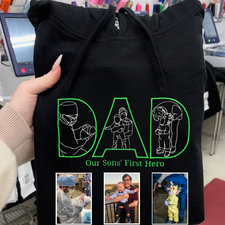 Custom Photo Portrait Outline Embroidery Sweatshirt, Gift For Dad/Mom/Family