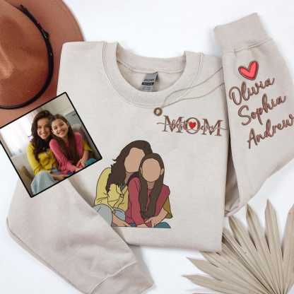 Custom Photo Portrait Embroidery Sweatshirt With Kids Names