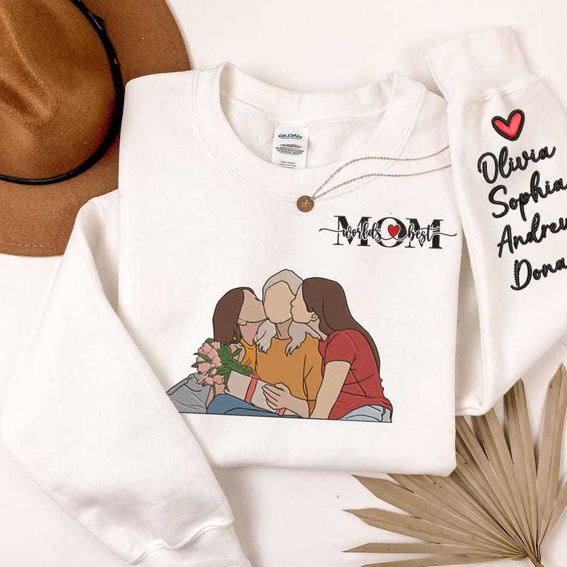 Custom Photo Portrait Embroidery Sweatshirt With Kids Names