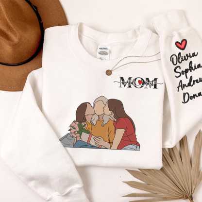 Custom Photo Portrait Embroidery Sweatshirt With Kids Names