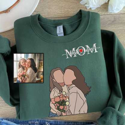 Custom Photo Portrait Embroidery Sweatshirt With Kids Names
