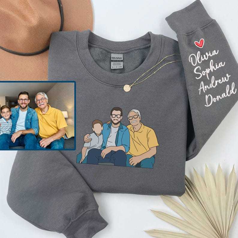 Custom Photo Portrait Embroidery Sweatshirt With Kids Names