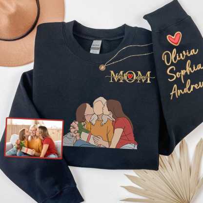 Custom Photo Portrait Embroidery Sweatshirt With Kids Names