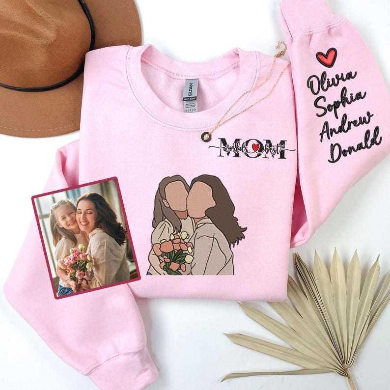 Custom Photo Portrait Embroidery Sweatshirt With Kids Names