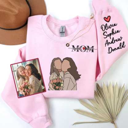 Custom Photo Portrait Embroidery Sweatshirt With Kids Names