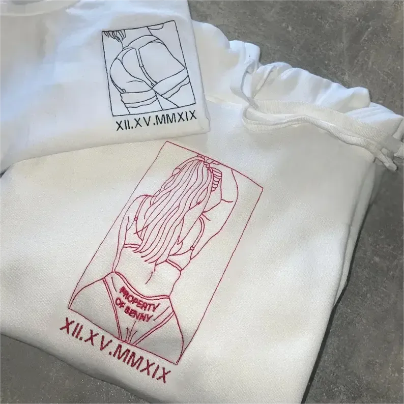 Custom Embroidered Sweatshirt – Personalized Sexy Portrait & Roman Numerals for Him