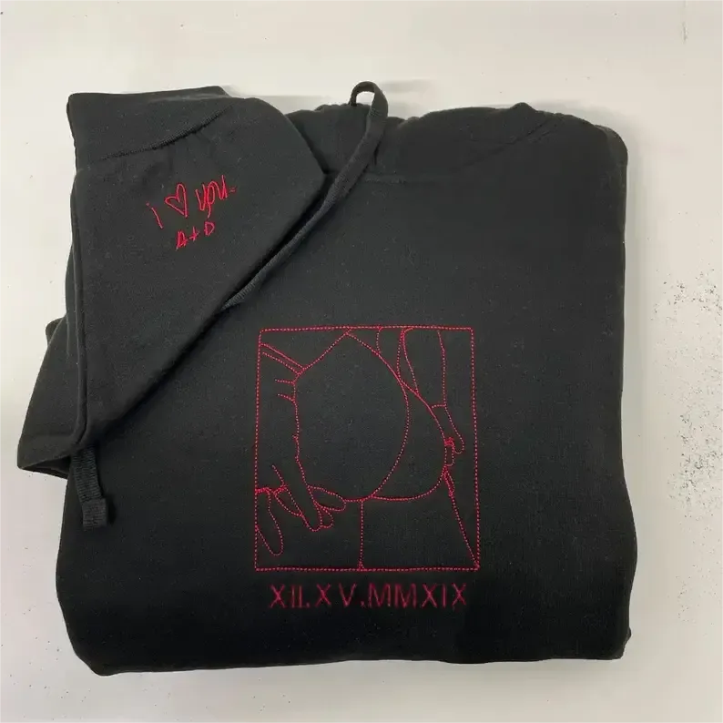 Custom Embroidered Sweatshirt – Personalized Sexy Portrait & Roman Numerals for Him