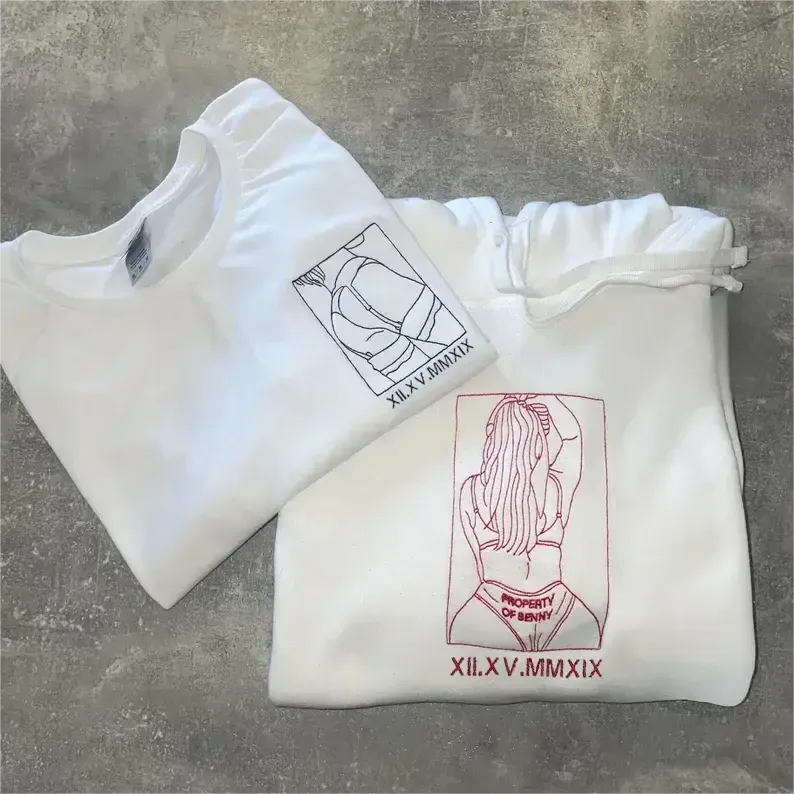 Custom Embroidered Sweatshirt – Personalized Sexy Portrait & Roman Numerals for Him