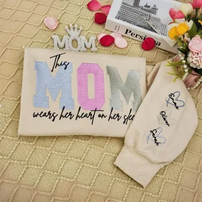 Personalized Heart on Sleeve Embroidered Sweatshirt-A Thoughtful Gift for Mom & Grandma 