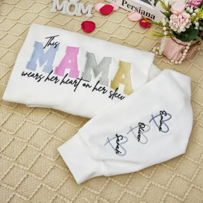 Personalized Heart on Sleeve Embroidered Sweatshirt-A Thoughtful Gift for Mom & Grandma 