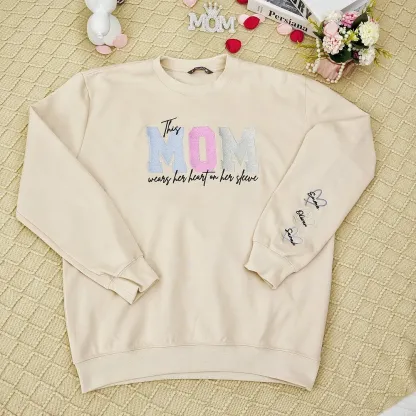 Personalized Heart on Sleeve Embroidered Sweatshirt-A Thoughtful Gift for Mom & Grandma 