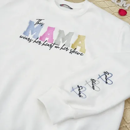Personalized Heart on Sleeve Embroidered Sweatshirt-A Thoughtful Gift for Mom & Grandma 