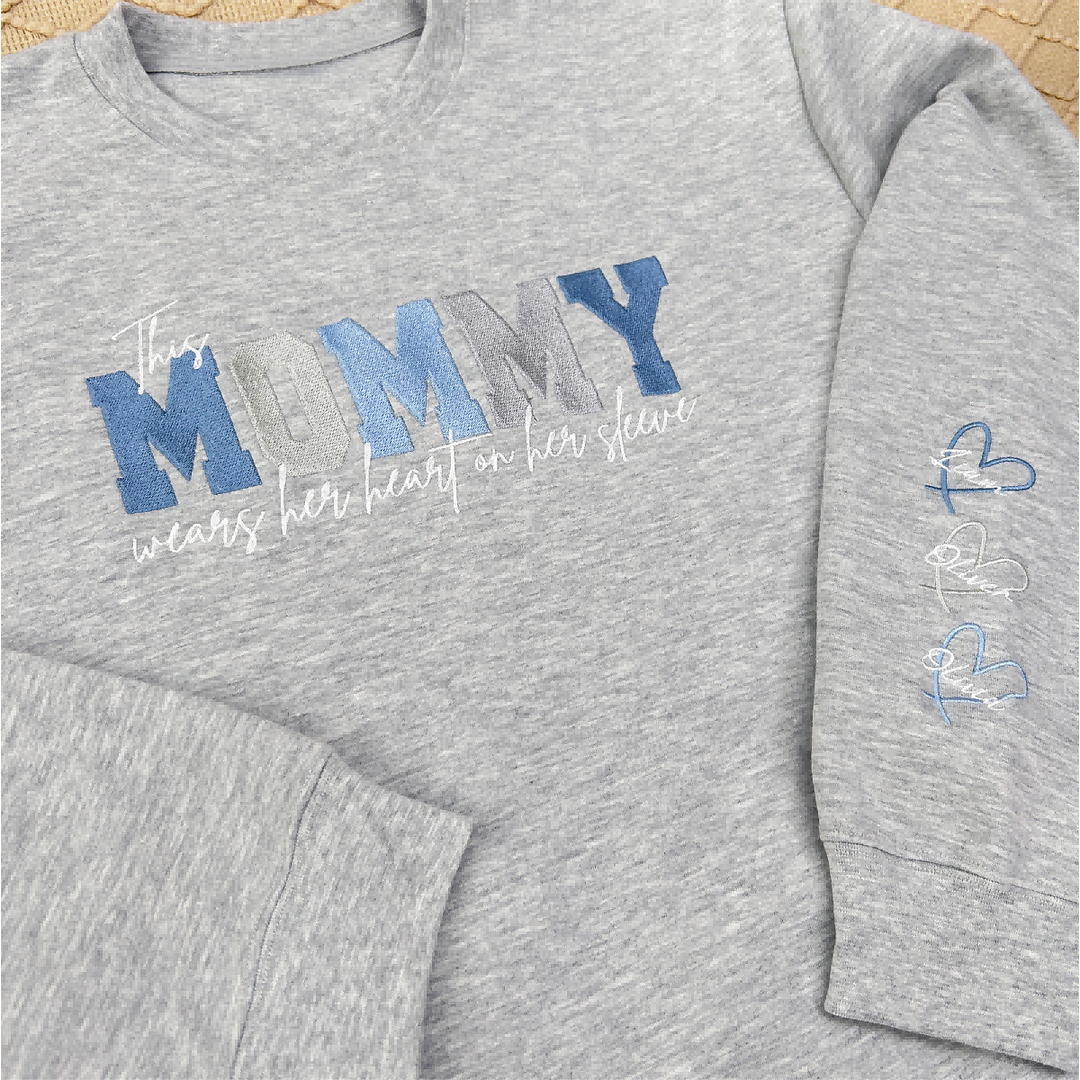 Personalized Heart on Sleeve Embroidered Sweatshirt-A Thoughtful Gift for Mom & Grandma 