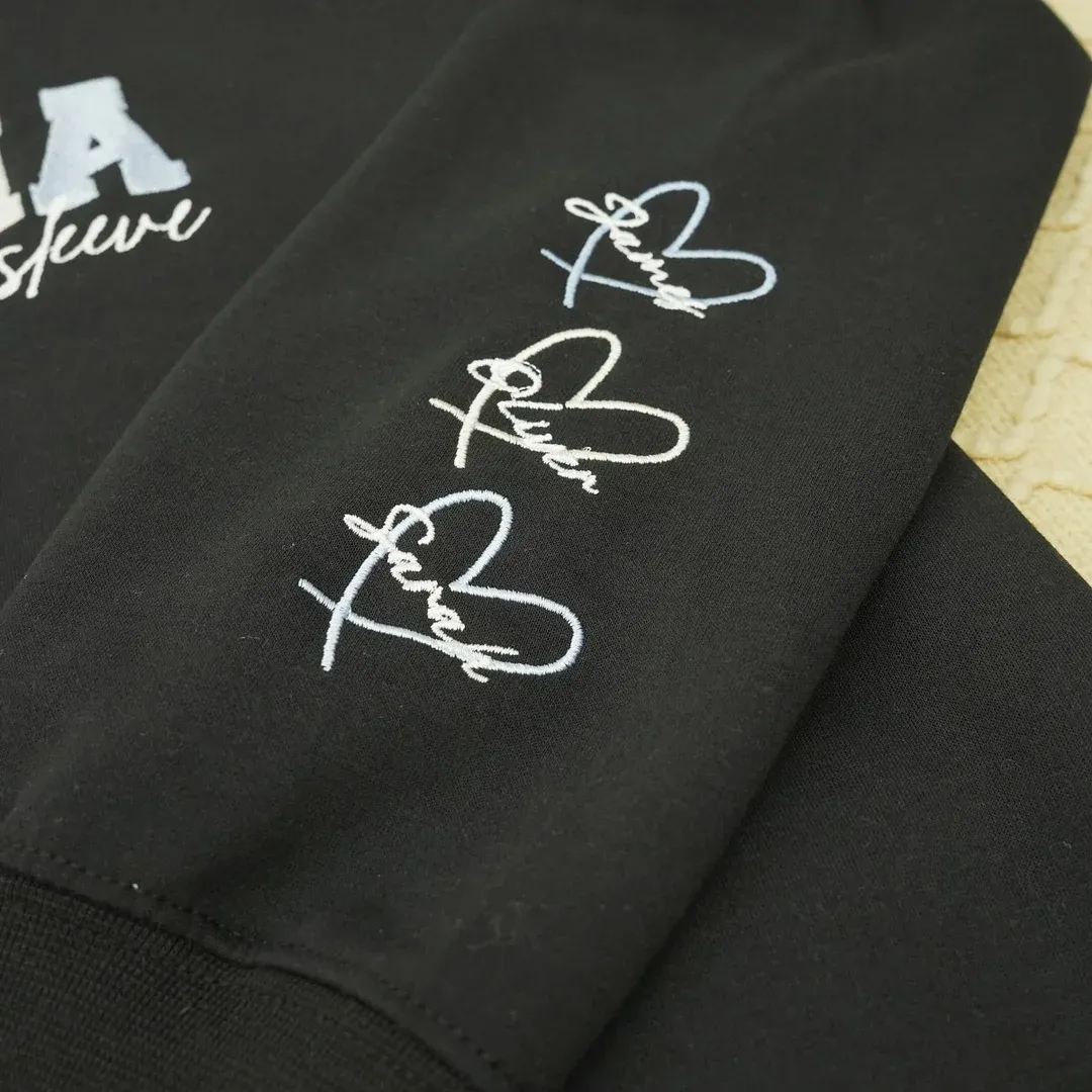 Personalized Heart on Sleeve Embroidered Sweatshirt-A Thoughtful Gift for Mom & Grandma 