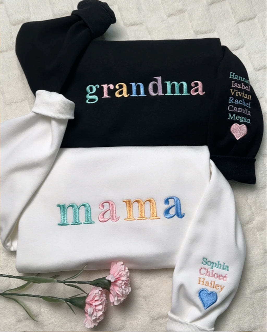 Personalized Pastel Mama Sweatshirt With Kids Names On Sleeve