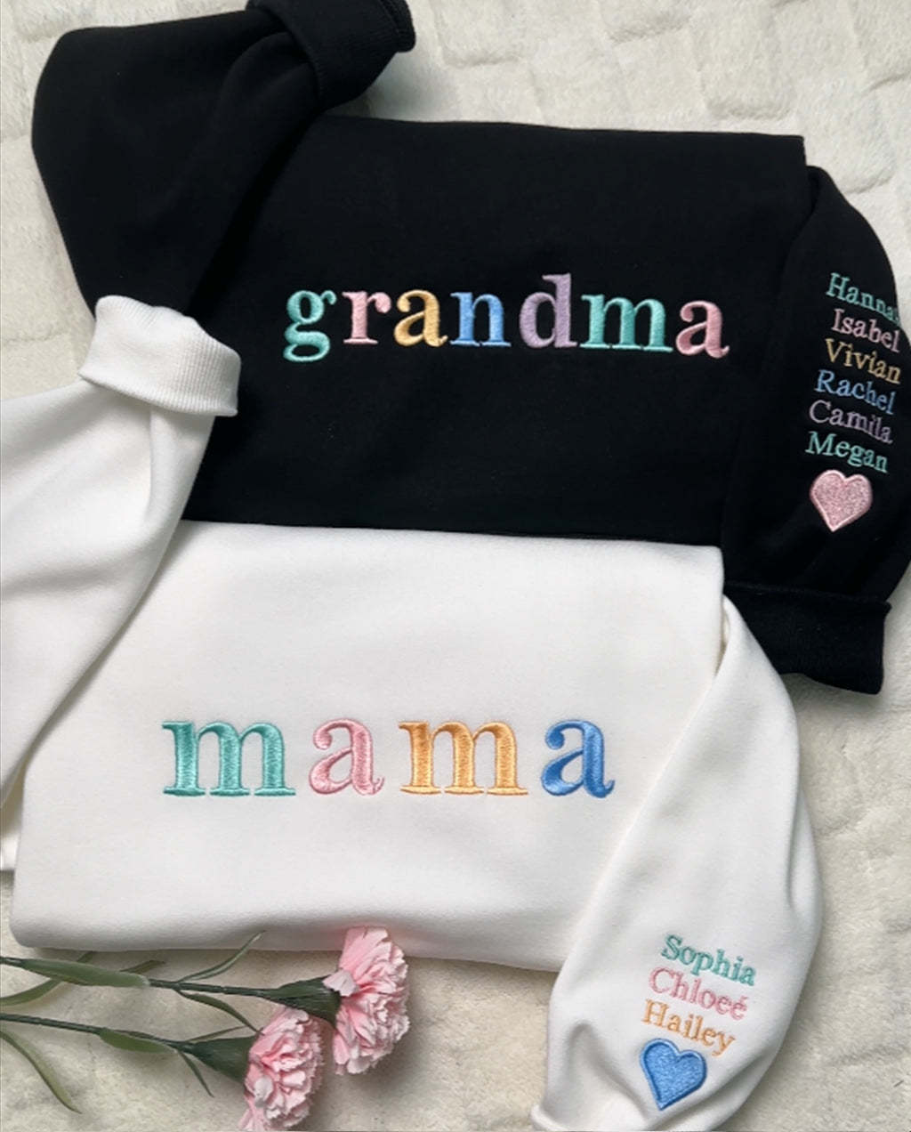 Personalized Pastel Mama Sweatshirt With Kids Names On Sleeve
