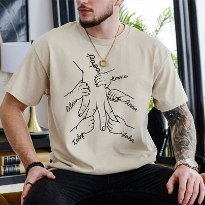 Custom Hands Holding Dad With Kids Names T-shirt