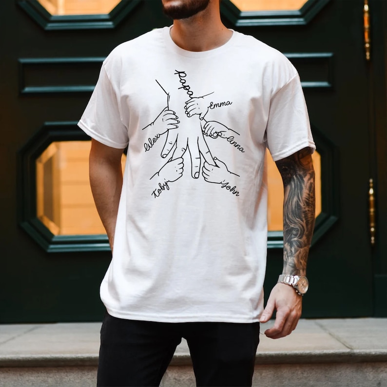 Custom Hands Holding Dad With Kids Names T-shirt