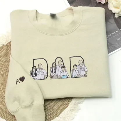 Custom Photo Portrait Embroidery Sweatshirt/Hoodie, Gift For Dad/Mom/Family