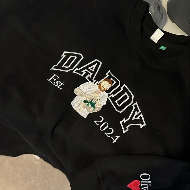 Custom Embroidered Dad Sweatshirt With Photo,Gift For Dad From Mom