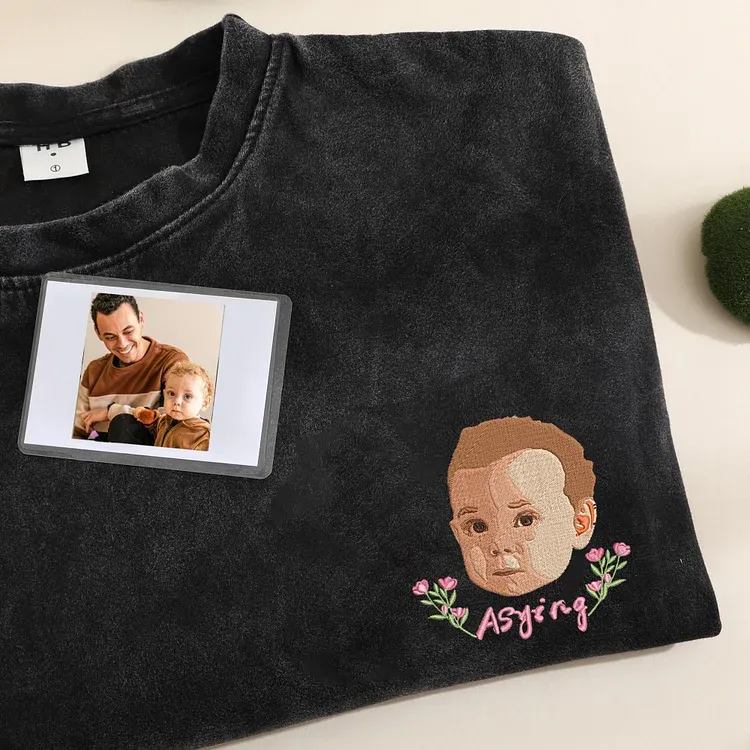 Custom Embroidered Children's Portrait T-shirt & Hoodie, Newborn Name Announcement Gift