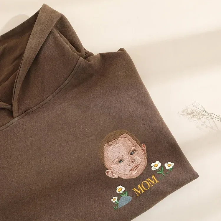 Custom Embroidered Children's Portrait T-shirt & Hoodie, Newborn Name Announcement Gift