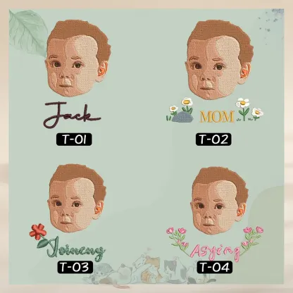 Custom Embroidered Children's Portrait T-shirt & Hoodie, Newborn Name Announcement Gift