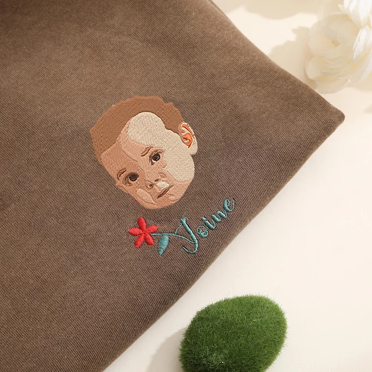Custom Embroidered Children's Portrait T-shirt & Hoodie, Newborn Name Announcement Gift
