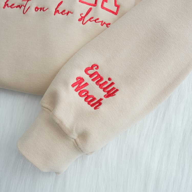 Custom This Mama Wears Her Heart On Her Sleeve Photo Embroidered Sweatshirt, Mother's Day Gift