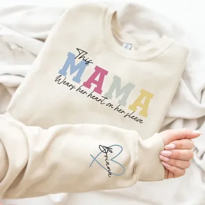 Personalized Wear Heart On Sleeve Mama Sweatshirt with Kid Names on Sleeves-Mother's Day Sale