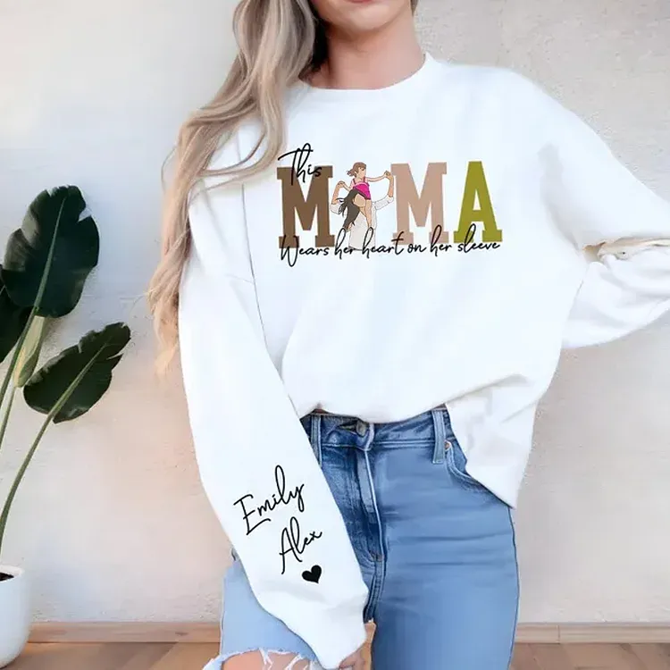 Mom Wears Her Heart on Her Sleeves - Custom Print Hoodie Mama and Kids Portrait