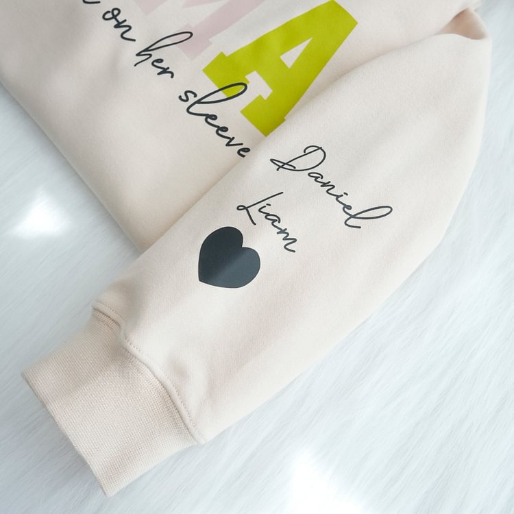 Mom Wears Her Heart on Her Sleeves - Custom Print Hoodie Mama and Kids Portrait