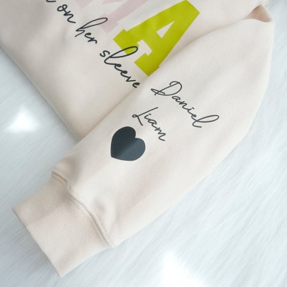 Mom Wears Her Heart on Her Sleeves - Custom Print Hoodie Mama and Kids Portrait