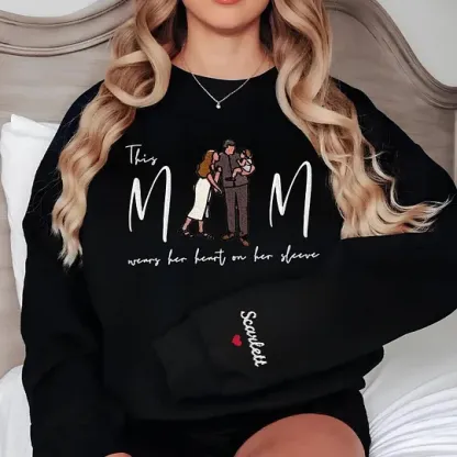Custom Photo Mom Wears Her Heart On Her Sleeve Embroidered Sweatshirt