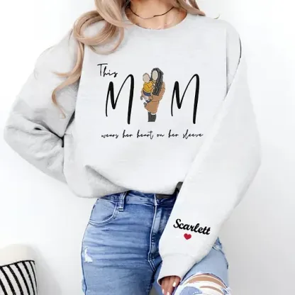 Custom Photo Mom Wears Her Heart On Her Sleeve Embroidered Sweatshirt