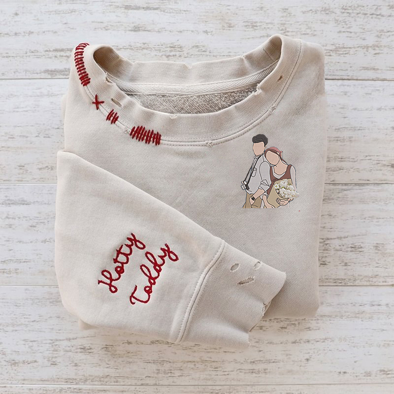 VINTAGE CUSTOM CREW-Custom Embroidered Hand Distressed Photo Sweatshirt