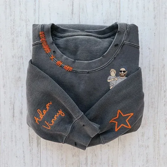 VINTAGE CUSTOM CREW-Custom Embroidered Hand Distressed Photo Sweatshirt