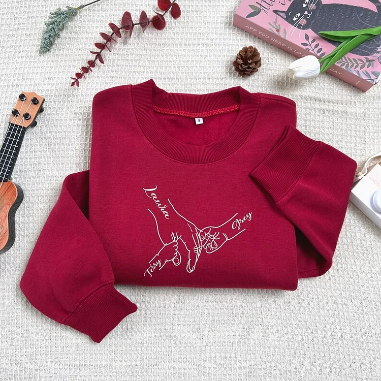 Personalized Mom Hands Embroidered Sweatshirt, Handprint with Kids Names Embroidered T-shirt Hoodie
