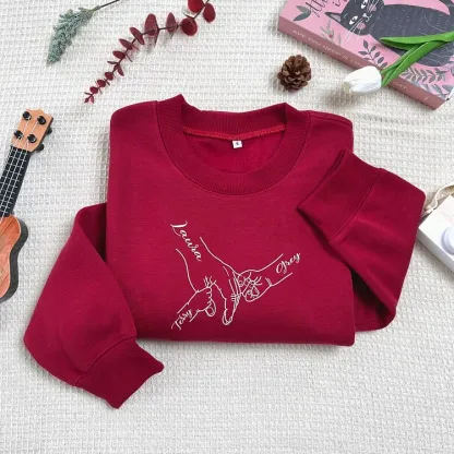 Personalized Mom Hands Embroidered Sweatshirt, Handprint with Kids Names Embroidered T-shirt Hoodie