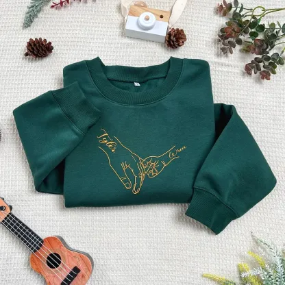 Personalized Mom Hands Embroidered Sweatshirt, Handprint with Kids Names Embroidered T-shirt Hoodie