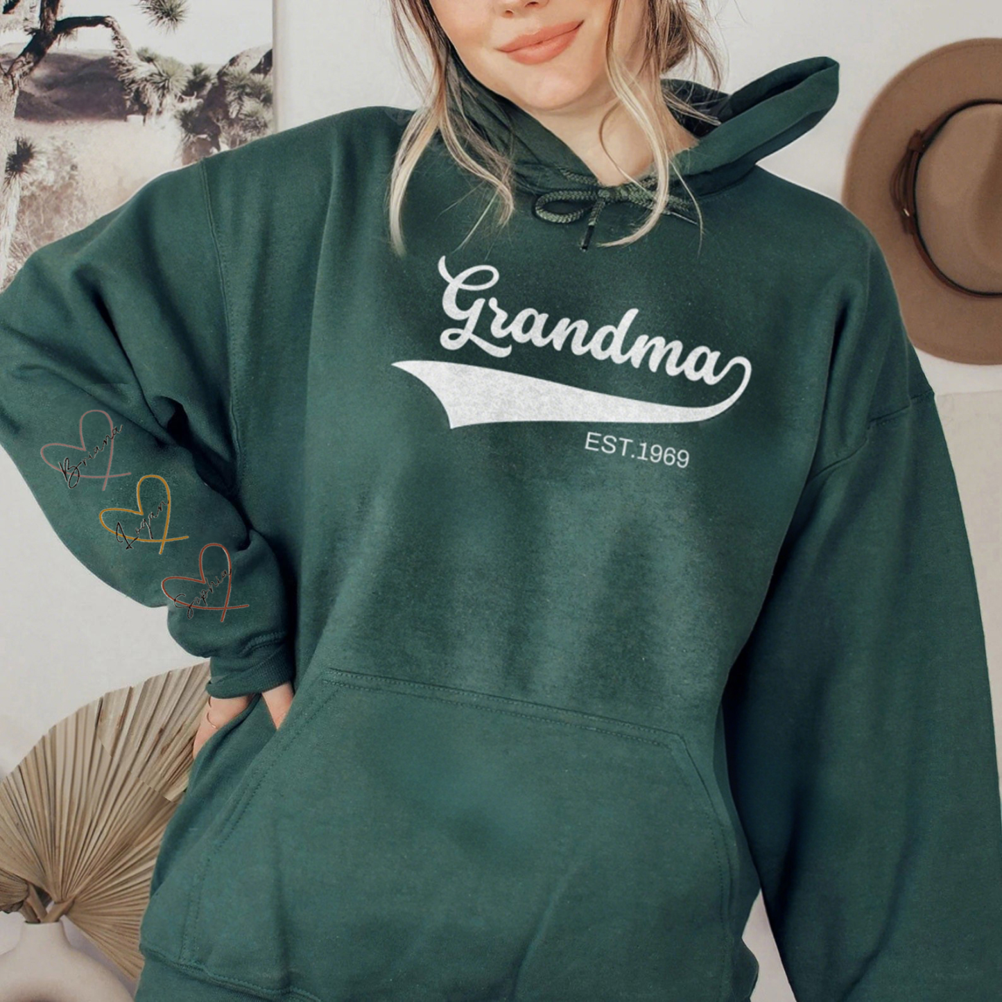 Custom Big MAMA With Kid's Name On Sleeve Sweatshirt