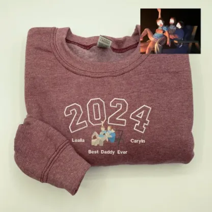 Custom Family Photo Portrait Embroidered Sweatshirt, Daddy Est Hoodie, Portrait from Photo, Custom Father/Mother Gift