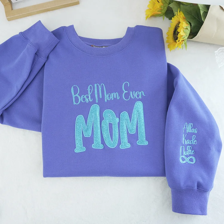 Mom's Glitter Embroidered T-Shirt And Sweatshirt, A Gift For Mom With A Warm Word!