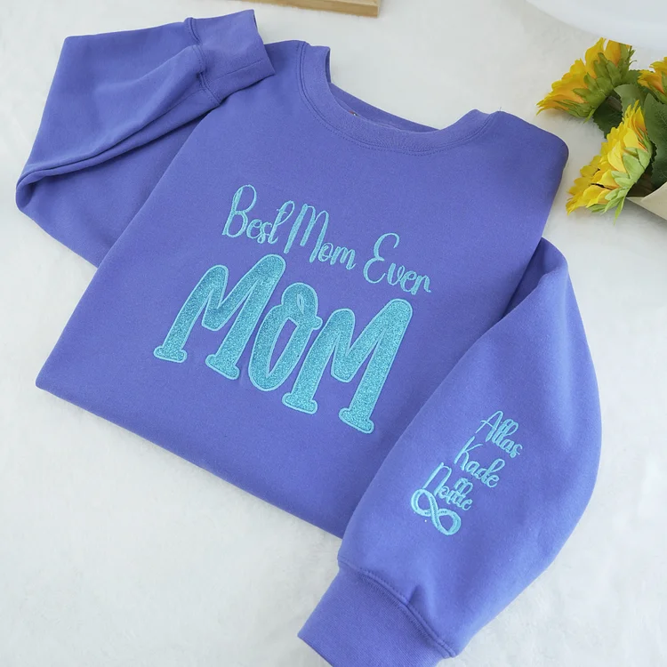 Mom's Glitter Embroidered T-Shirt And Sweatshirt, A Gift For Mom With A Warm Word!
